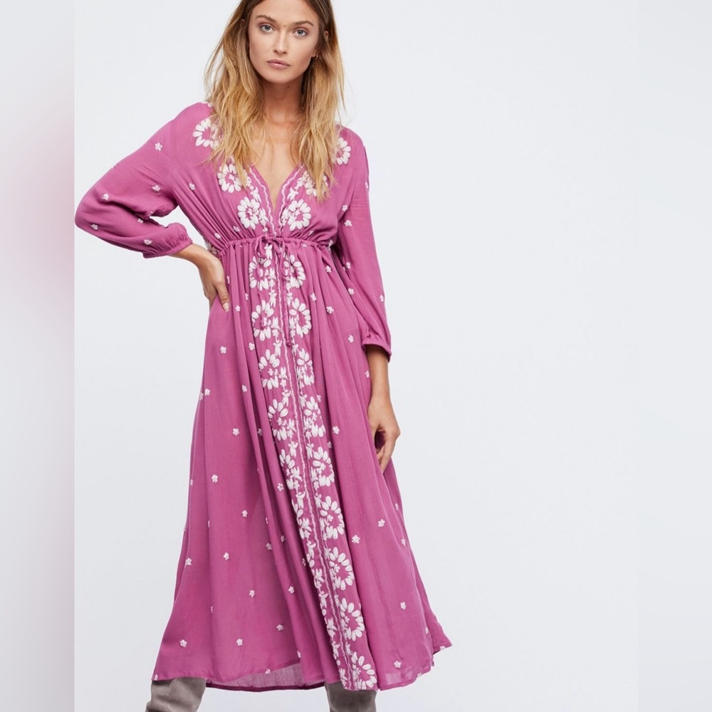 Free People Embroidered Fable Midi Dress.